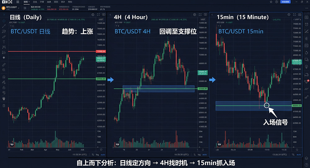 欧易OKX BTC 三周期对照图