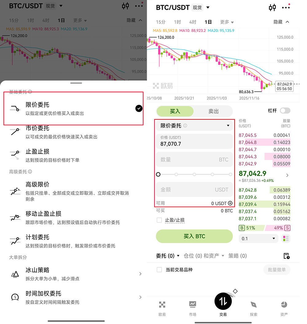欧易OKX限价单/委托