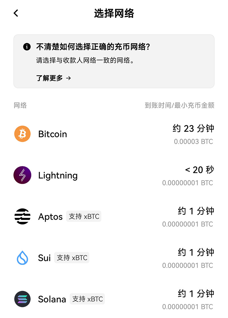 OKX欧易充币选择网络